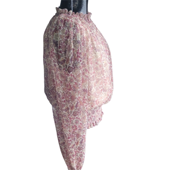 Joie Floral Ruffle Long Sleeve Blouse Pink And Tan Smocked Hemline M - Picture 3 of 6